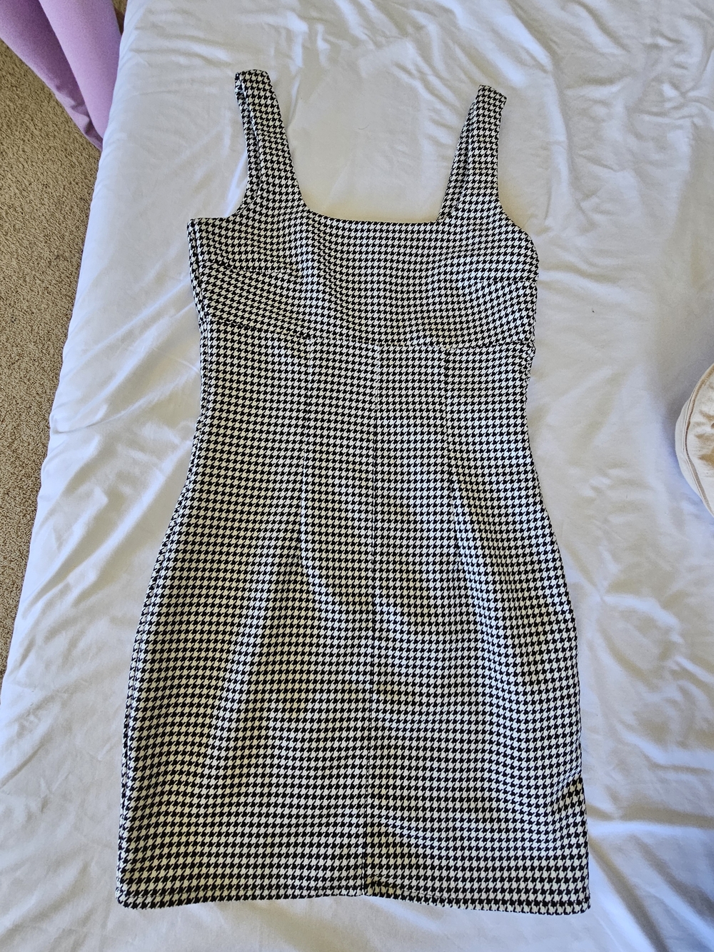 H&M Black and White Houndstooth Square Neck Mini Dress